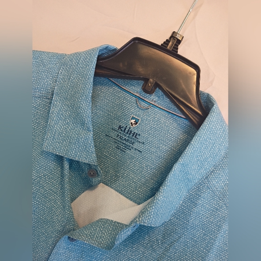 Men Kuhl Blue Heathered Short-Sleeve Button Shirt 2xl